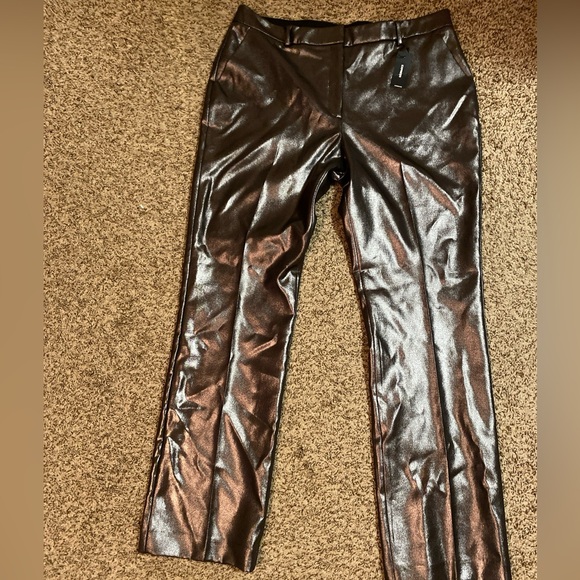 Express New Black Gray Shiny Coated Boot Mid Rise Editor Size 14R Pants Straight - Picture 2 of 13